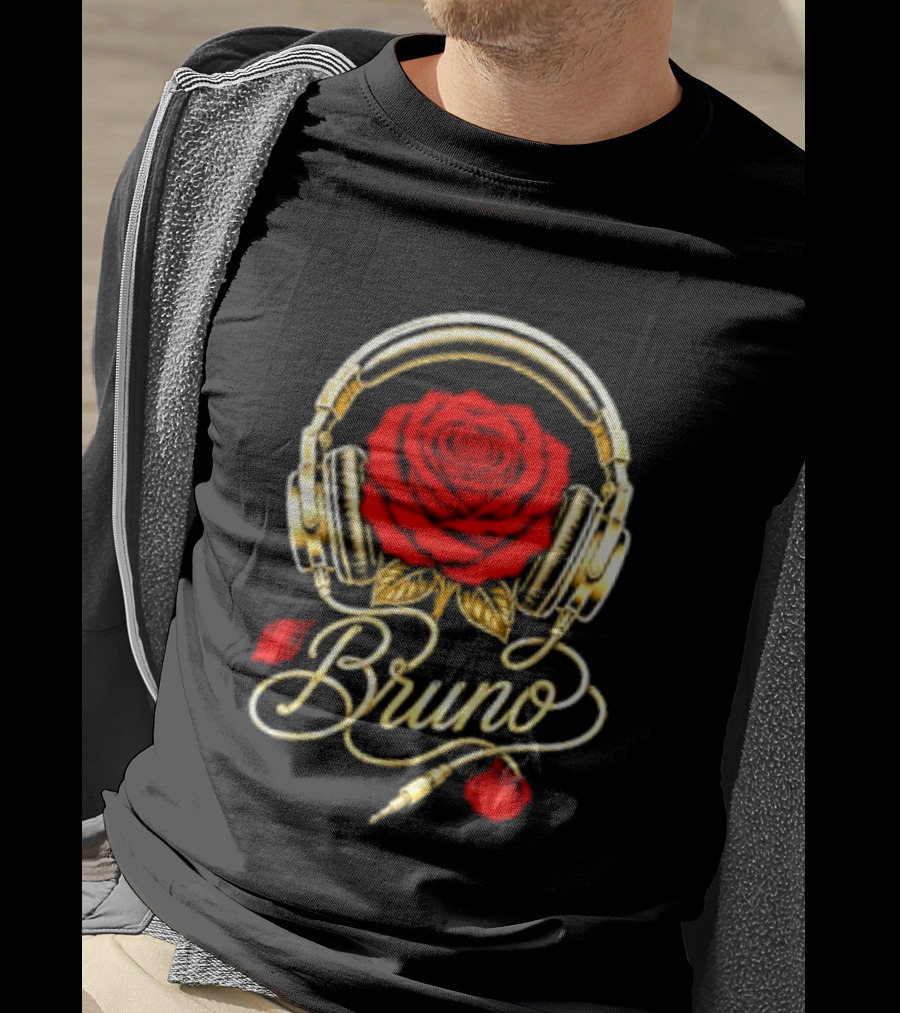 Bruno Headphones And Red Rose T-Shirt