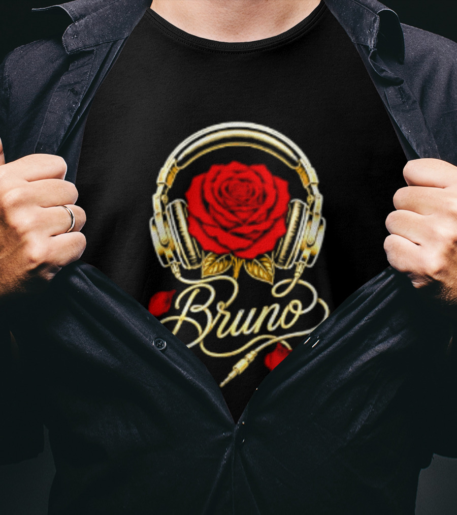 Bruno Headphones And Red Rose T-Shirt