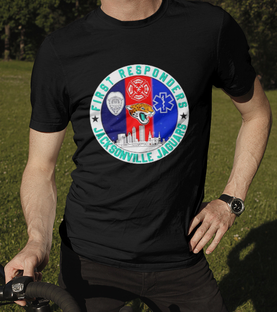First Responders Jacksonville Jaguars Skyline Tribute 9.11 Memorial T-Shirt