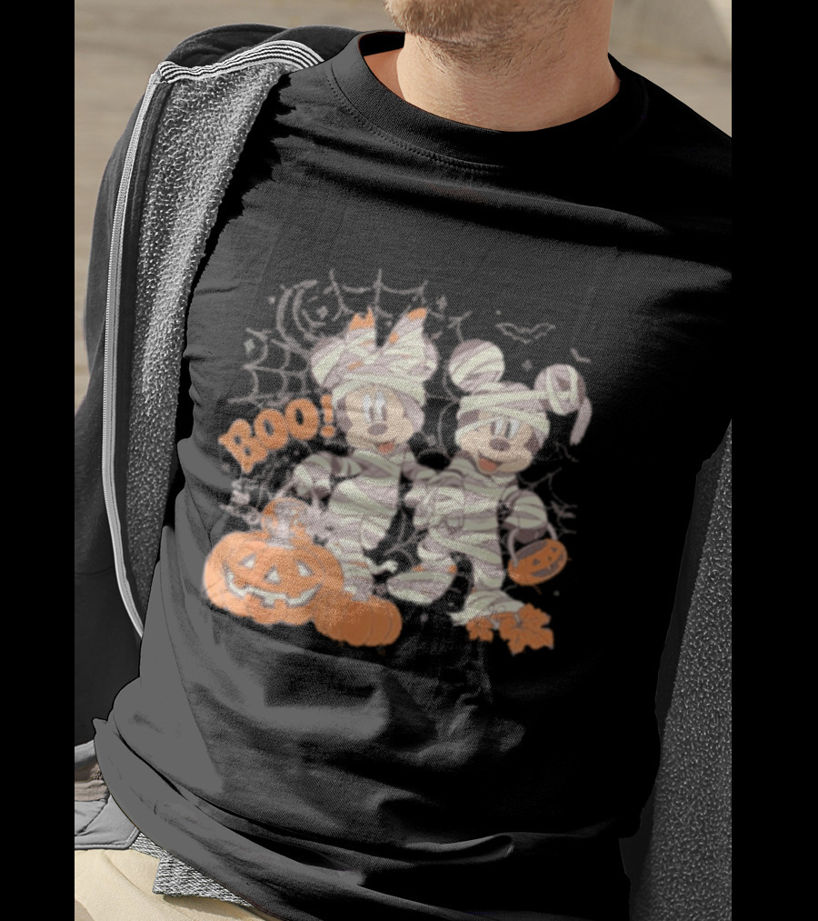 Mickey Minnie Mummy Halloween Boo Disney Spooky Pumpkin T-Shirt