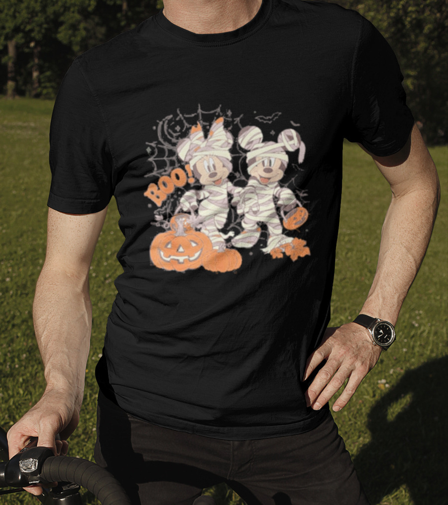 Mickey Minnie Mummy Halloween Boo Disney Spooky Pumpkin T-Shirt