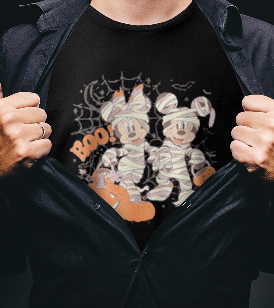 Mickey Minnie Mummy Halloween Boo Disney Spooky Pumpkin T-Shirt