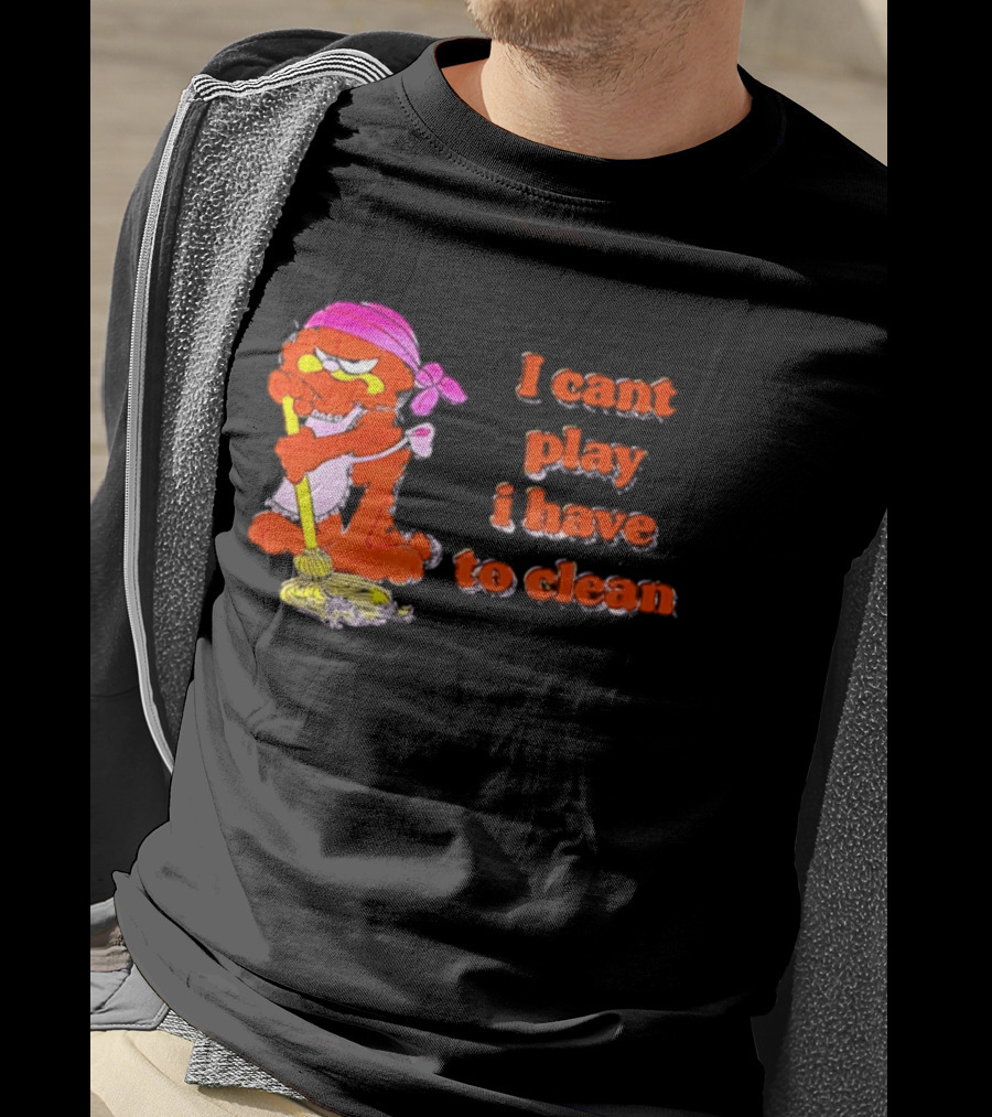 Garfield I Can't Play I Have To Clean Comic Image With Mop And Bandana T-Shirt