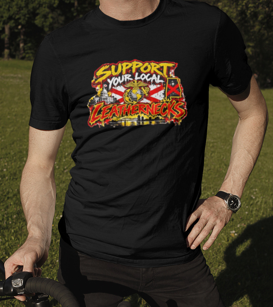 Support Your Local Leathernecks Alabama Marine Emblem Capitol Artillery Flag T-Shirt