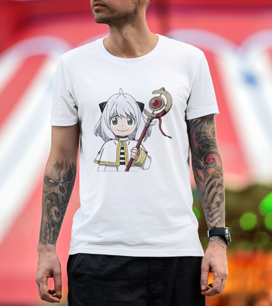 Anya Forger Frieren Crossover Anime Character With Magical Staff T-Shirt
