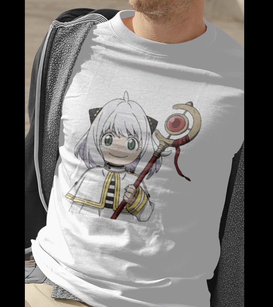 Anya Forger Frieren Crossover Anime Character With Magical Staff T-Shirt