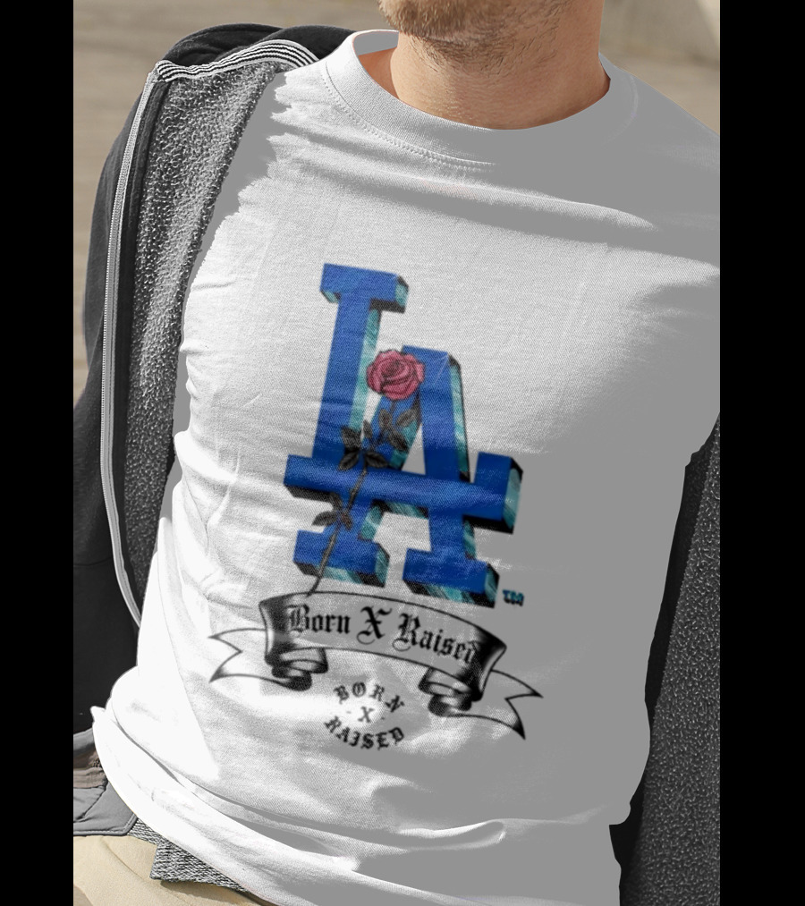 Born X Raised X Los Angeles Dodgers Forever Blue LA Rose T-Shirt