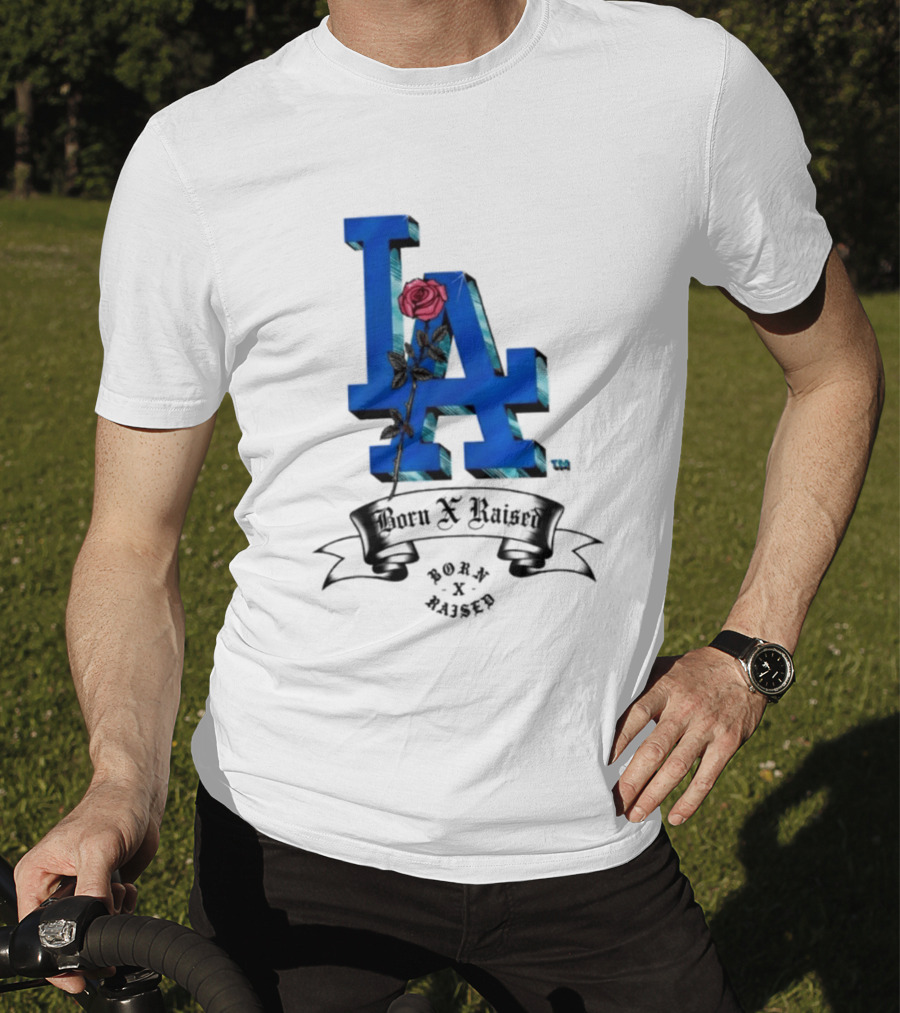 Born X Raised X Los Angeles Dodgers Forever Blue LA Rose T-Shirt