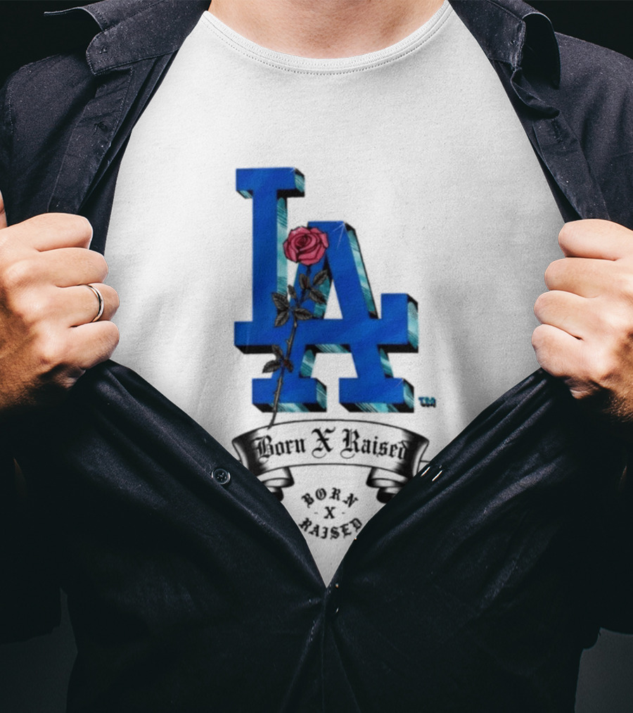 Born X Raised X Los Angeles Dodgers Forever Blue LA Rose T-Shirt