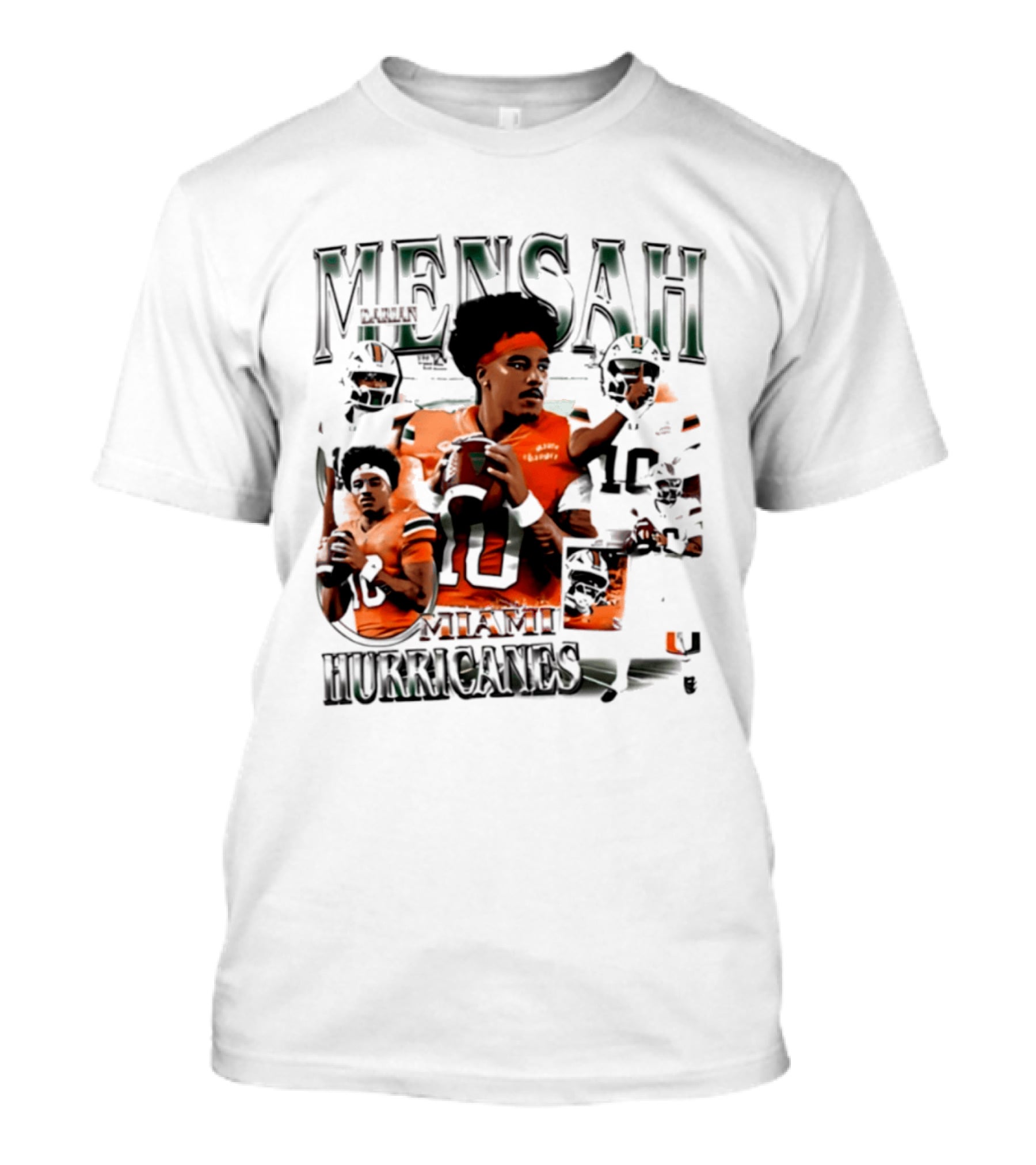 Darian Mensah Miami Hurricanes 10 Football Player Collage T-Shirt