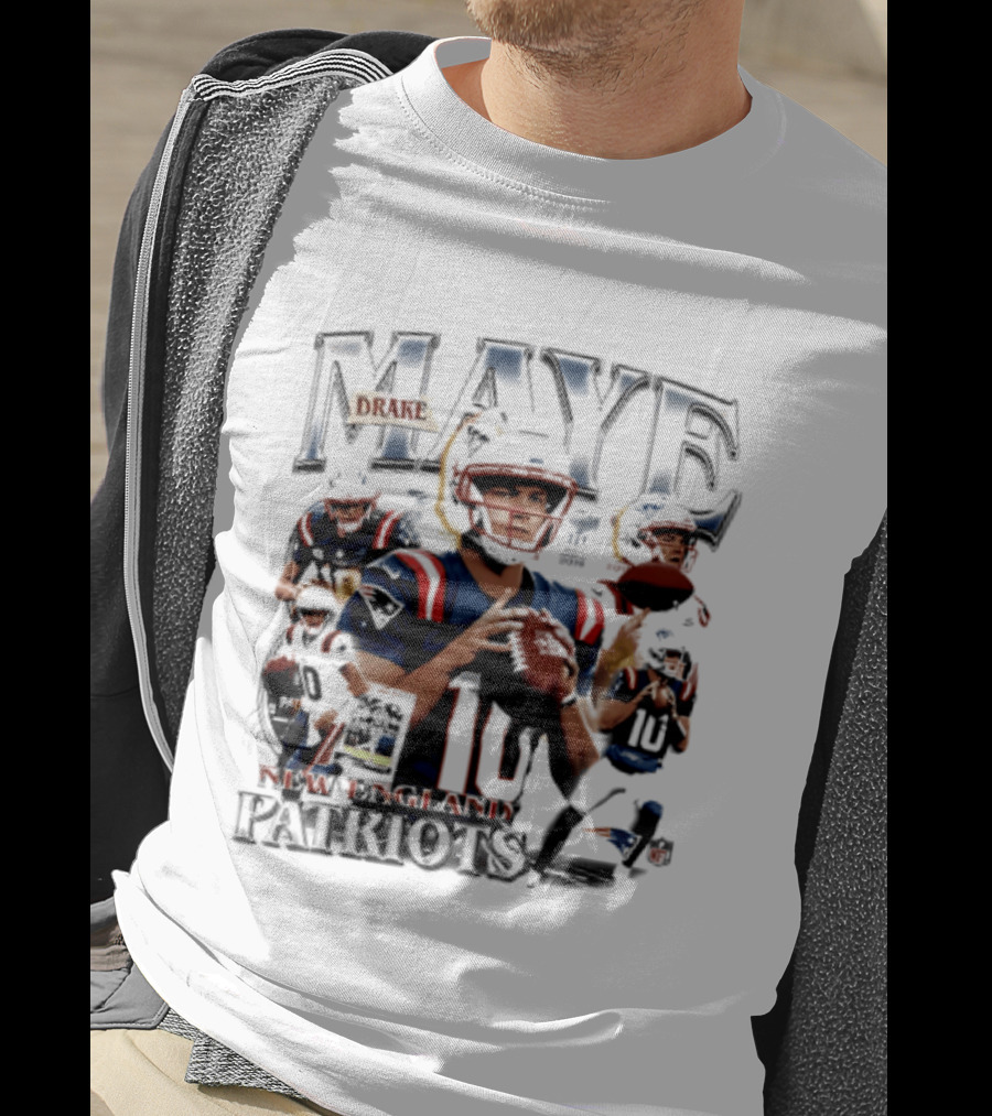 Drake Maye New England Patriots 2026 Player Collage Football Jersey T-Shirt