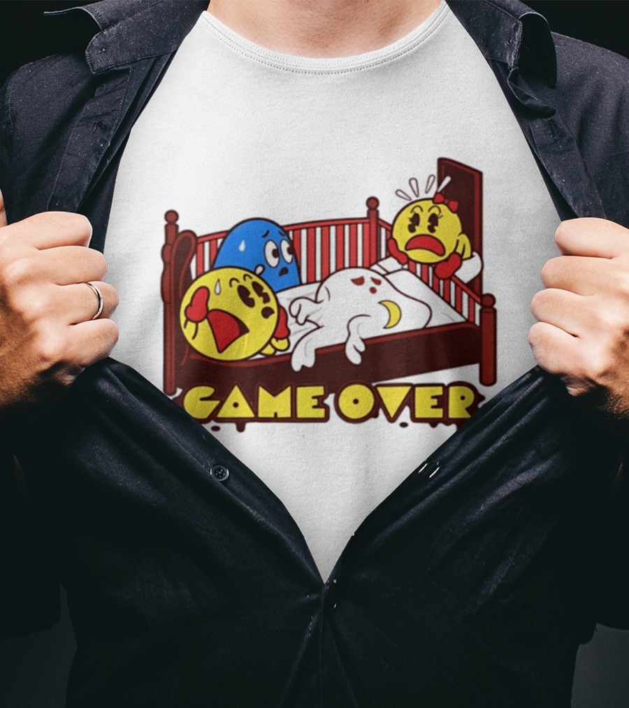 Game Over Halloween Pac Man Ghost Bed Scene T-Shirt