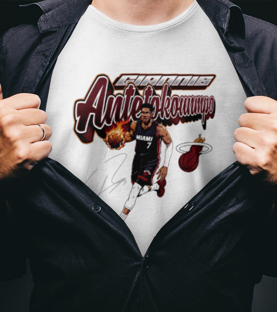 Giannis Antetokounmpo Miami Heat Basketball Cursive Script T-Shirt