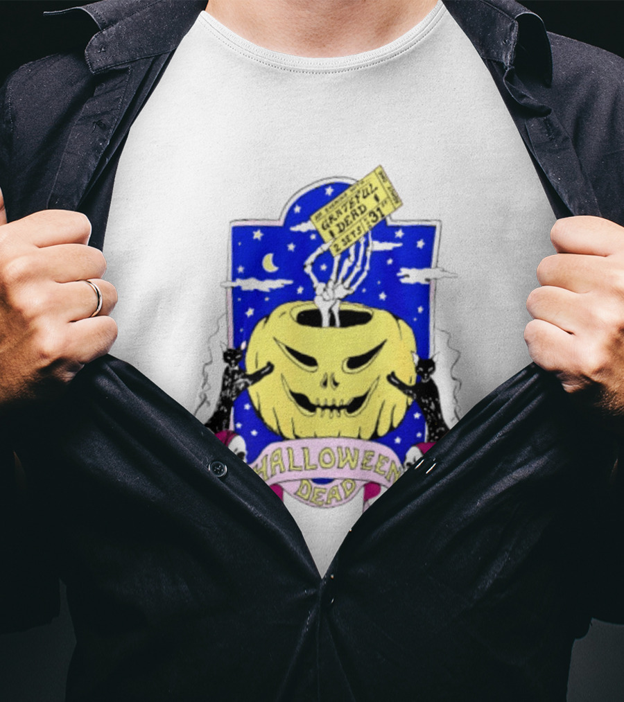 Grateful Dead Halloween Skeleton Hand With Pumpkin And Ticket 1971 T-Shirt