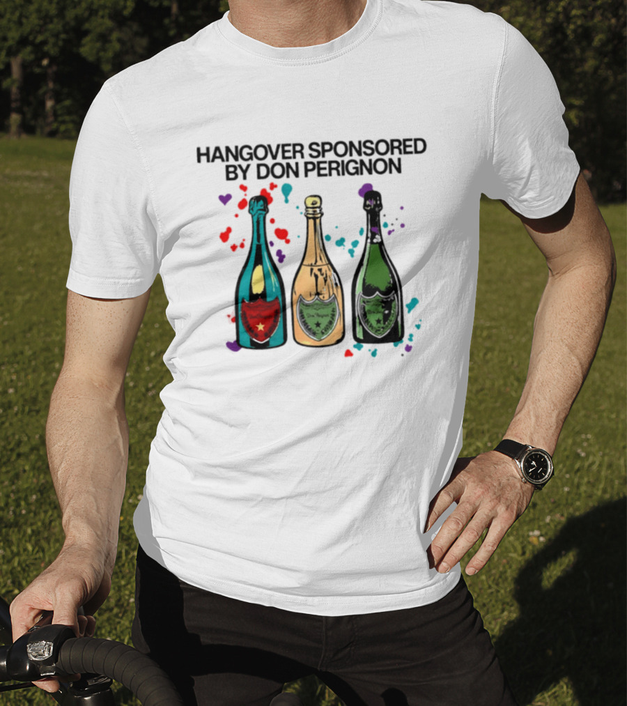 Hangover Sponsored By Dom Perignon Bottle Trio With Colorful Hearts T-Shirt