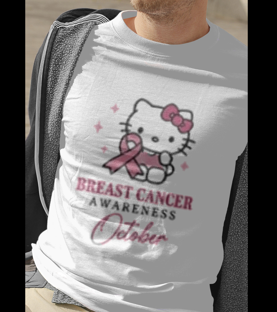 Hello Kitty Breast Cancer Awareness October Stronger Together Pink Ribbon T-Shirt