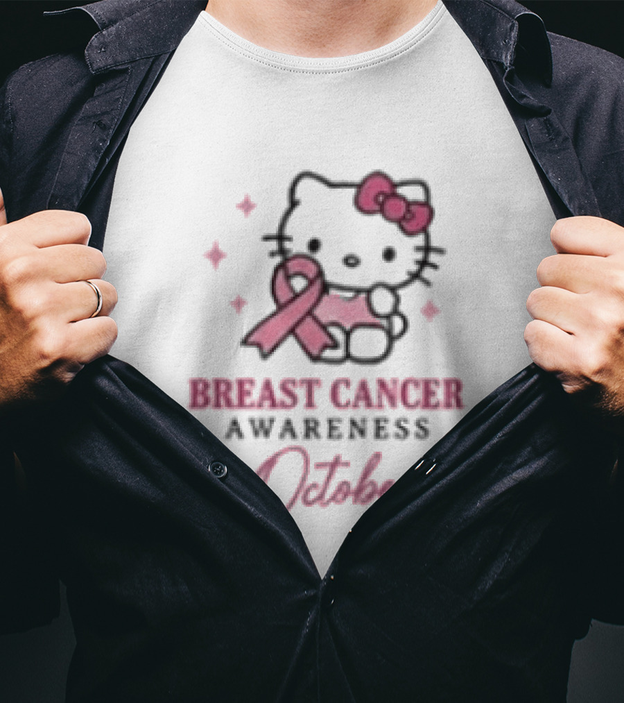 Hello Kitty Breast Cancer Awareness October Stronger Together Pink Ribbon T-Shirt