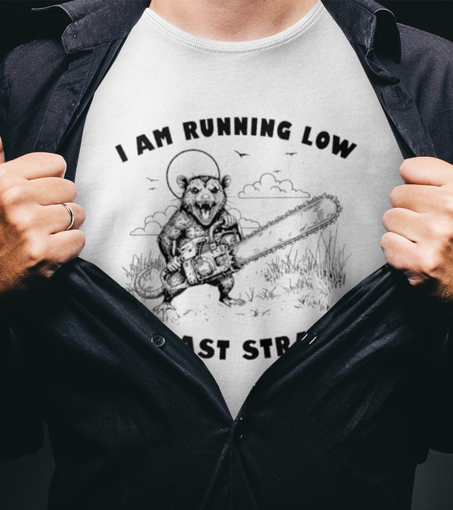 I Am Running Low On Last Straws Opossum Chainsaw Wild Nature Scene T-Shirt