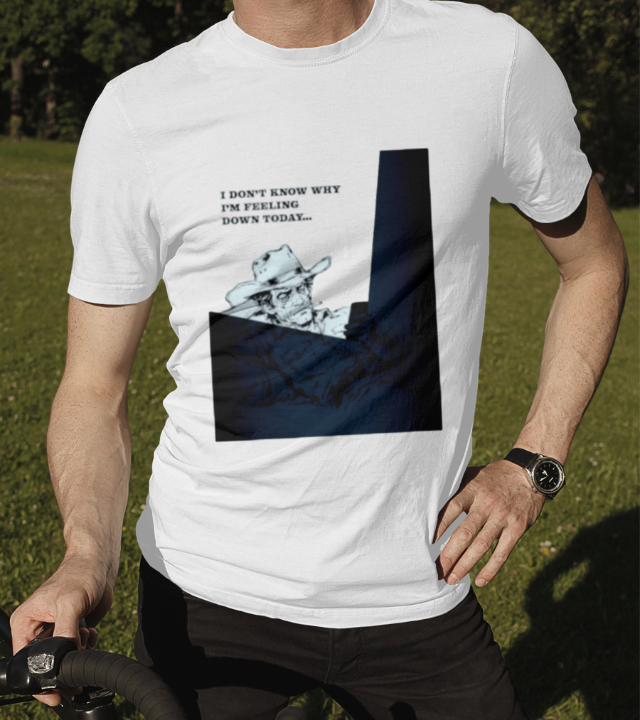 I Don't Know Why I'm Feeling Down Today Cowboy Reclining In Hat And Jacket T-Shirt