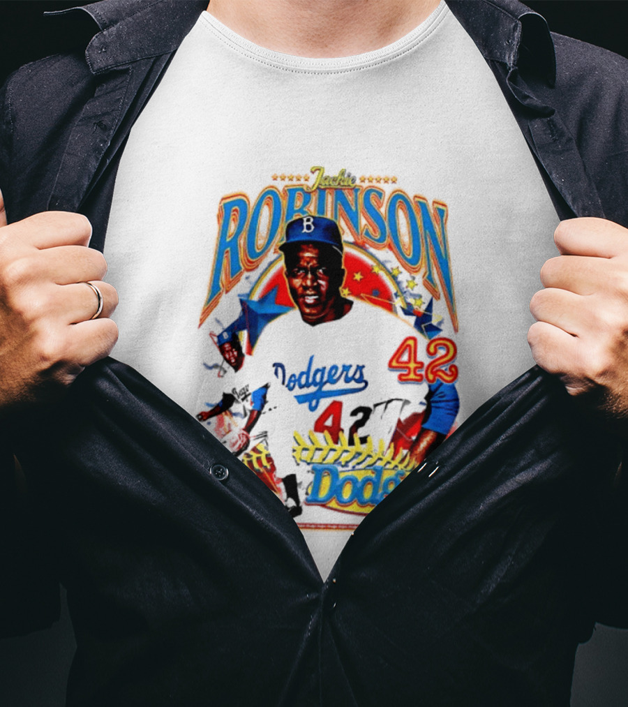 Jackie Robinson Dodgers 42 Legends Baseball Icon Two Sided T-Shirt