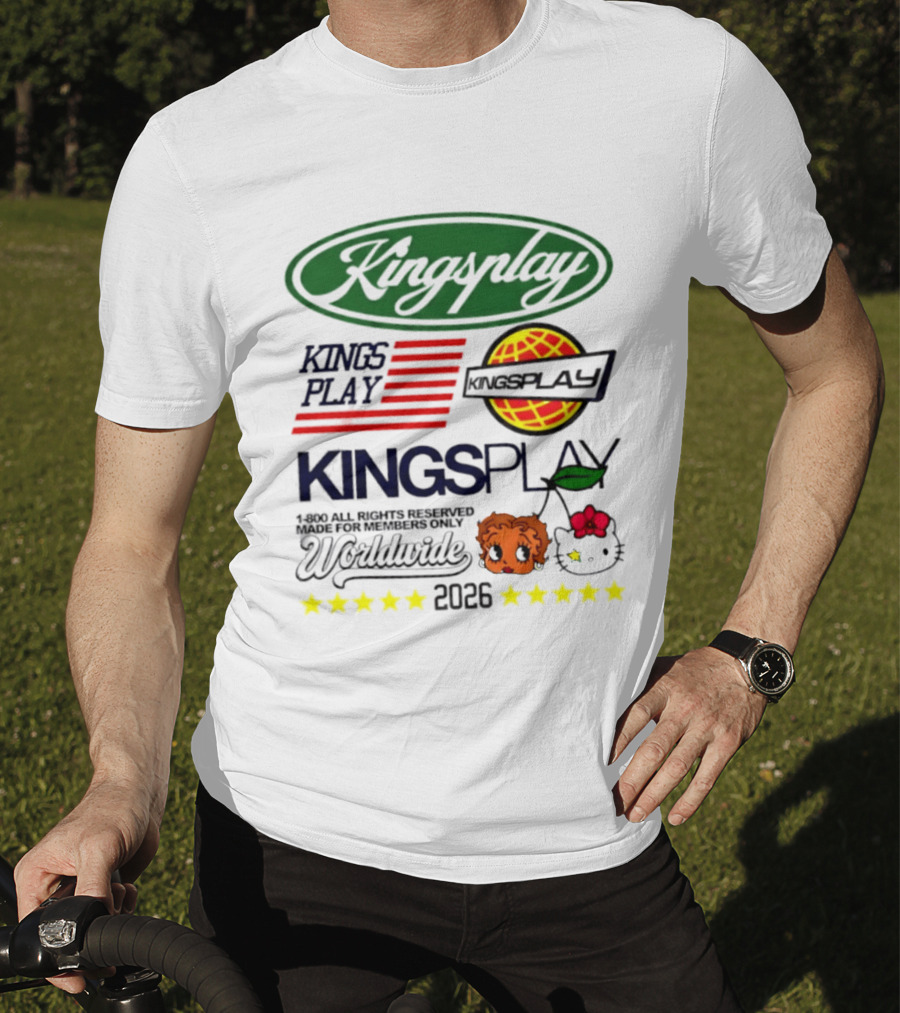 Kingsplay 1 800 All Rights Reserved Members Only Worldwide 2026 Hello Kitty Stars T-Shirt