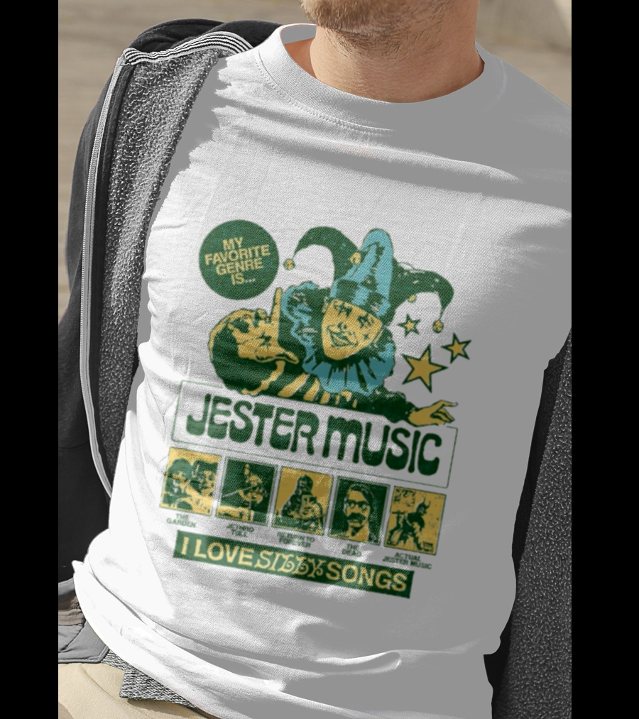 My Favorite Genre Is Jester Music I Love Silly Songs Playful Jester With Stars T-Shirt