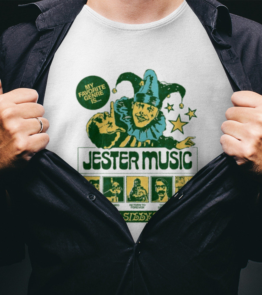 My Favorite Genre Is Jester Music I Love Silly Songs Playful Jester With Stars T-Shirt