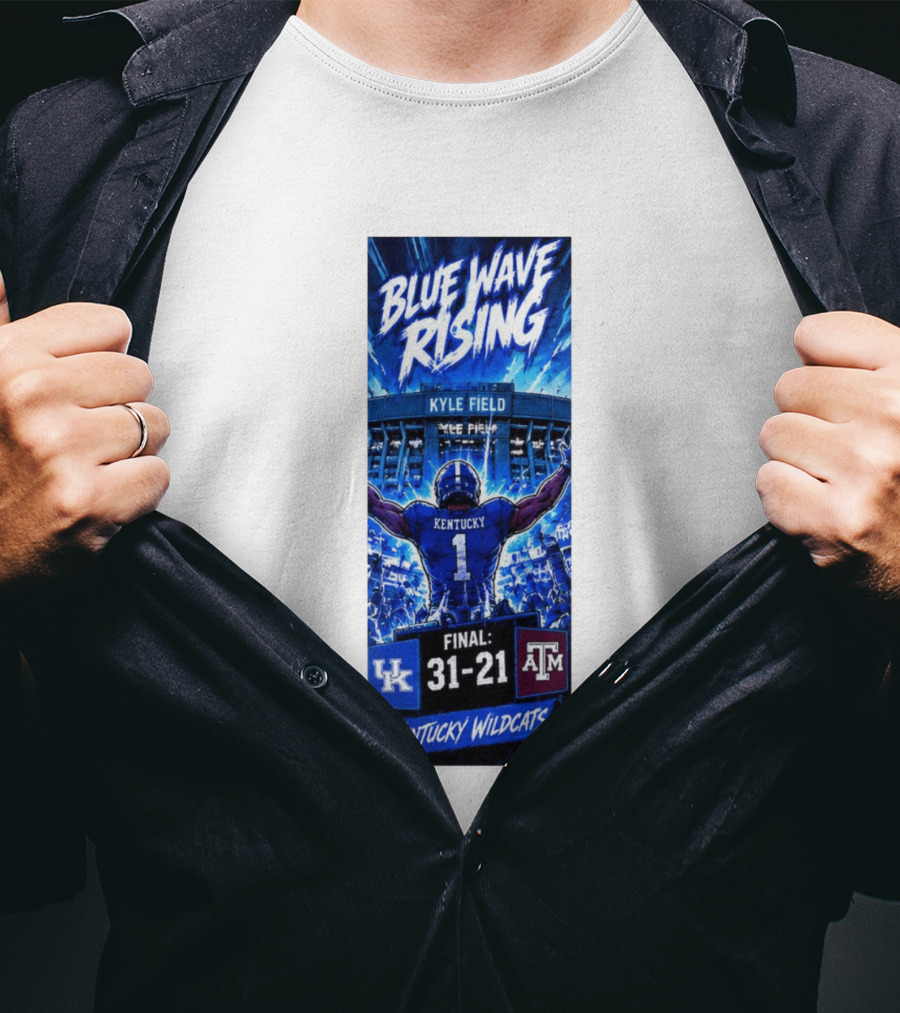 Blue Wave Rising Kentucky Wildcats Kyle Field Final 31 21 T-Shirt