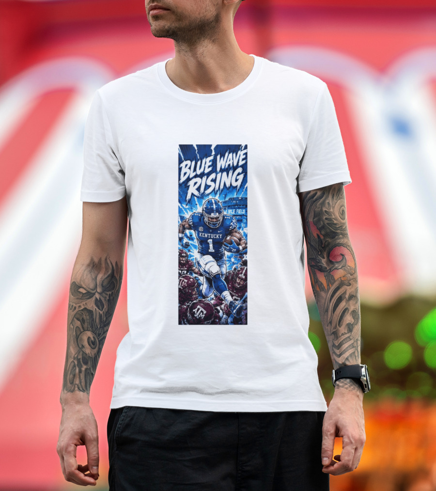 Blue Wave Rising 2026 Kentucky Wildcats Running Back Kyle Field Football Action T-Shirt
