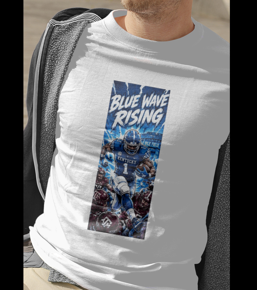 Blue Wave Rising 2026 Kentucky Wildcats Running Back Kyle Field Football Action T-Shirt