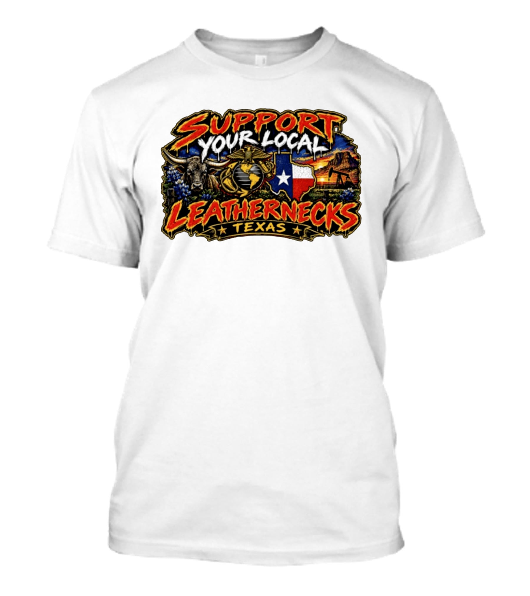 Support Your Local Leathernecks Texas Bull And Oil Derrick T-Shirt