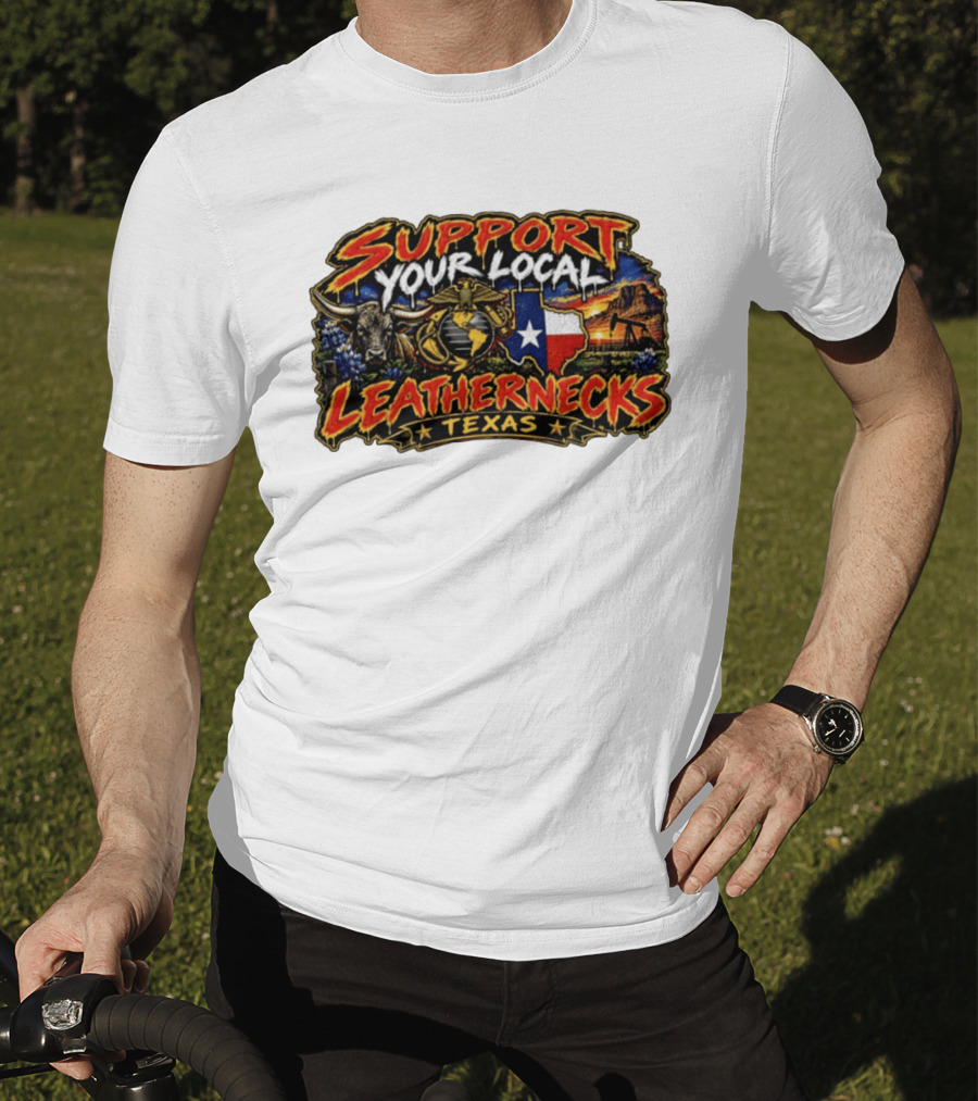 Support Your Local Leathernecks Texas Bull And Oil Derrick T-Shirt