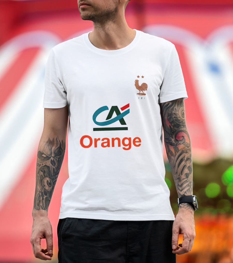 Crédit Agricole Orange Rooster Emblem With Stars And FF T-Shirt