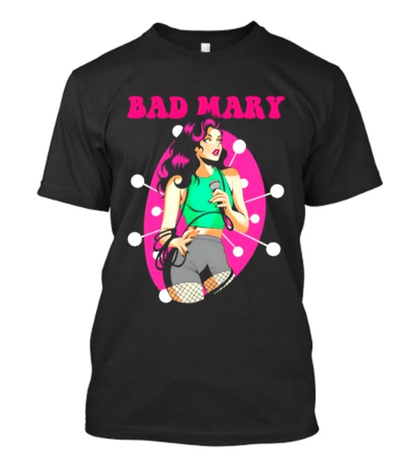 Bad Mary Punk Rock Band Female Singer Microphone Neon T-Shirt
