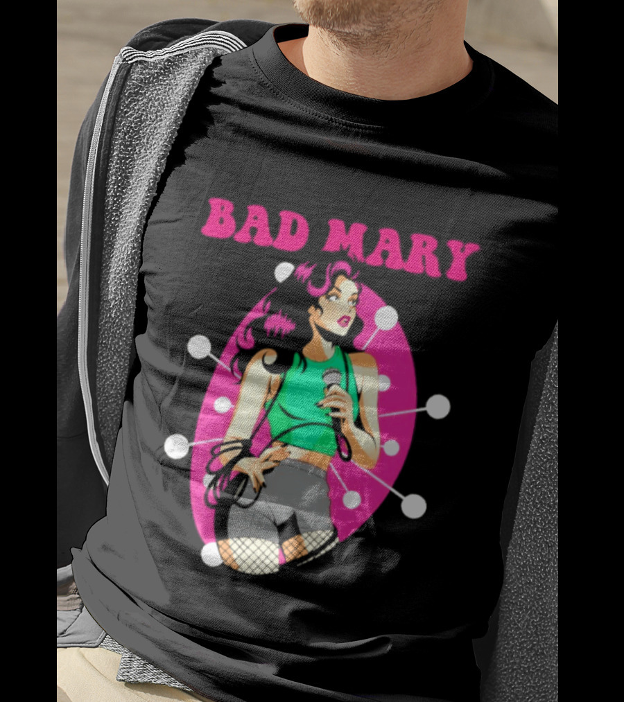 Bad Mary Punk Rock Band Female Singer Microphone Neon T-Shirt