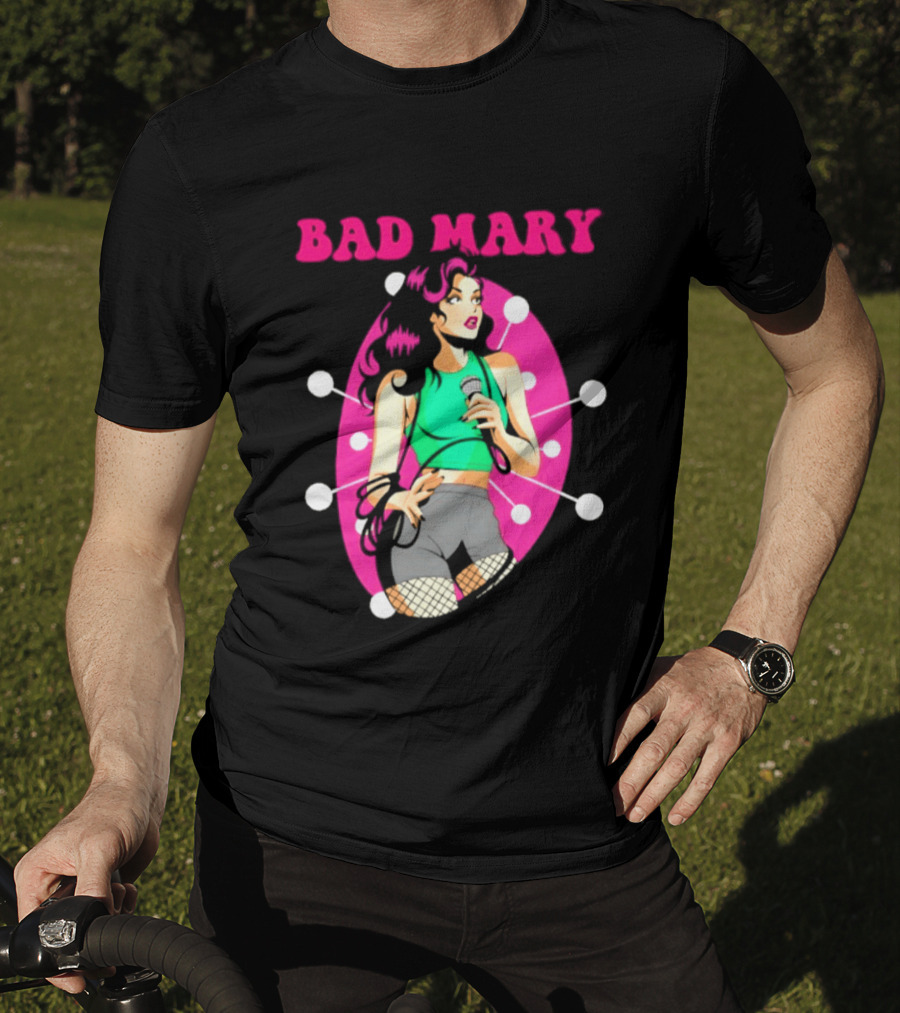 Bad Mary Punk Rock Band Female Singer Microphone Neon T-Shirt