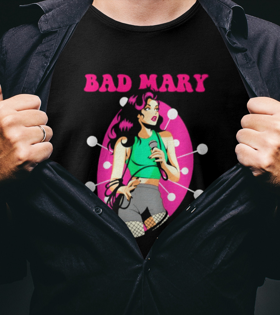 Bad Mary Punk Rock Band Female Singer Microphone Neon T-Shirt