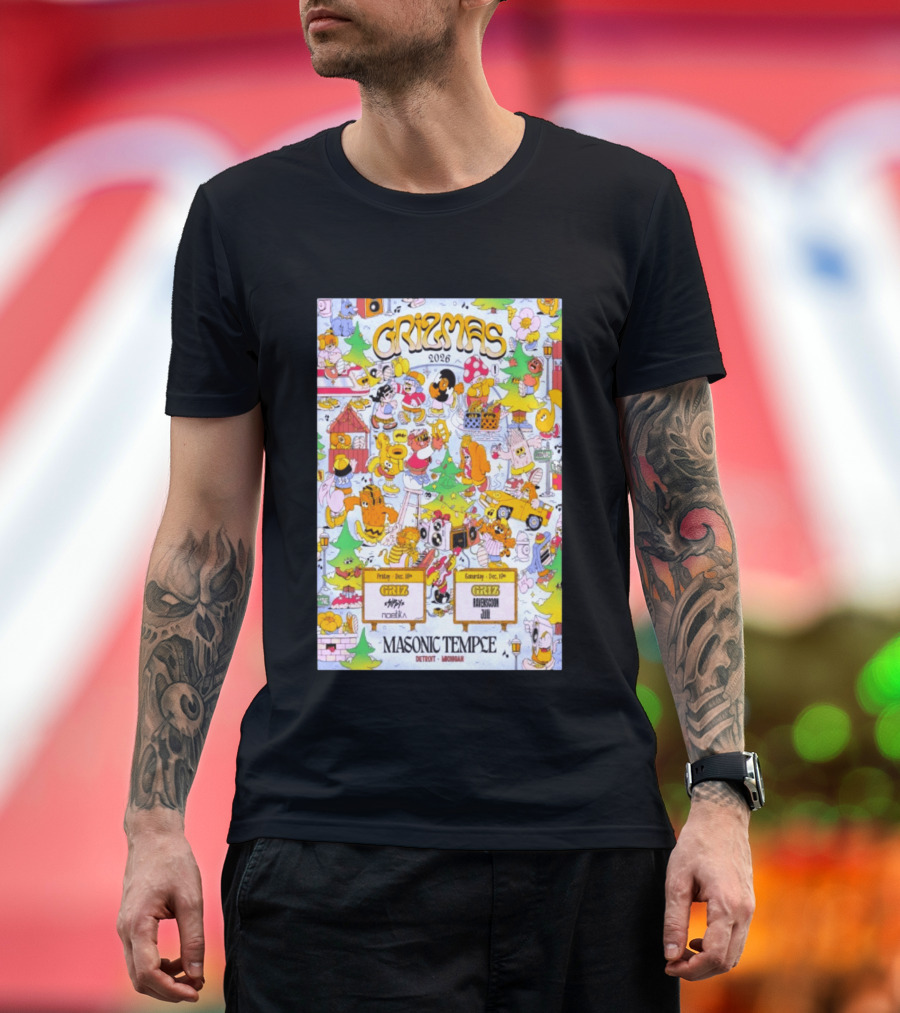 GRiZMAS 2026 Masonic Temple Detroit Michigan GRiZ Sippy Noetika Event Cartoons T-Shirt