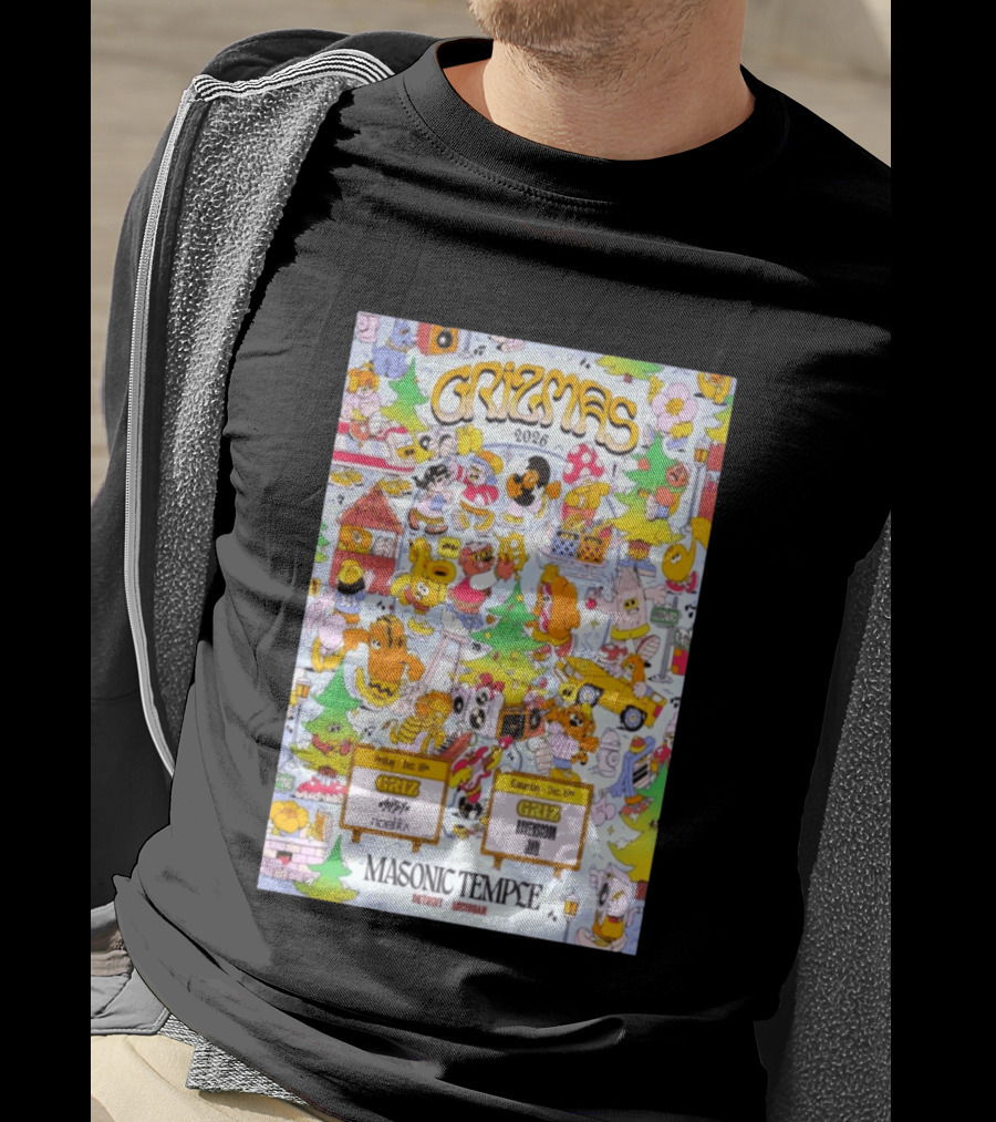 GRiZMAS 2026 Masonic Temple Detroit Michigan GRiZ Sippy Noetika Event Cartoons T-Shirt