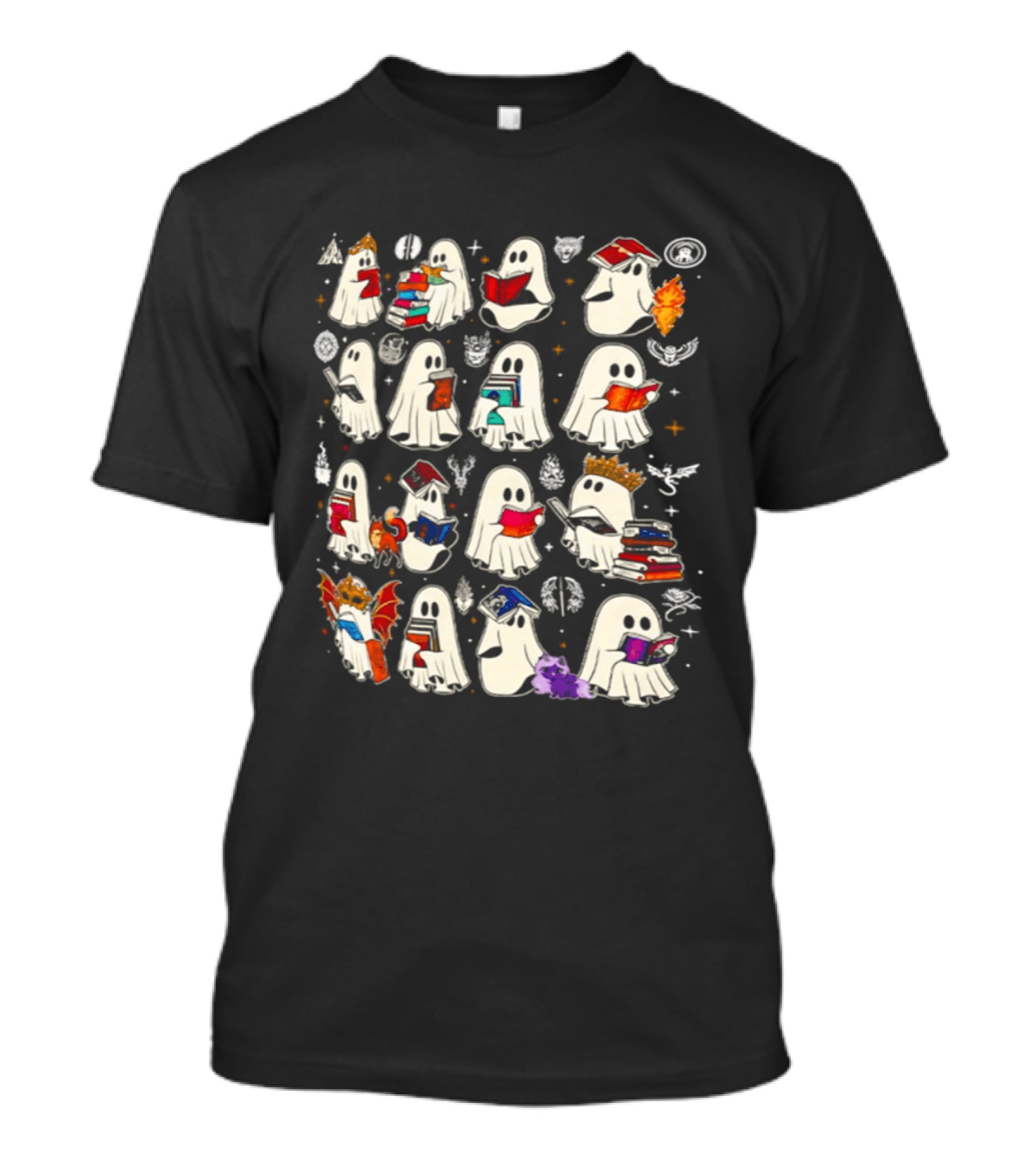 Bookish Ghosts Reading Fantasy Halloween T-Shirt