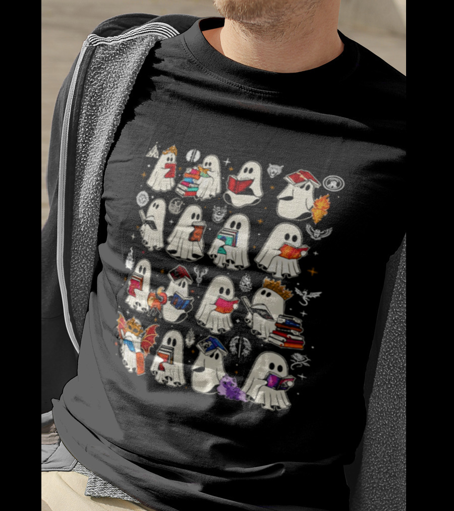 Bookish Ghosts Reading Fantasy Halloween T-Shirt