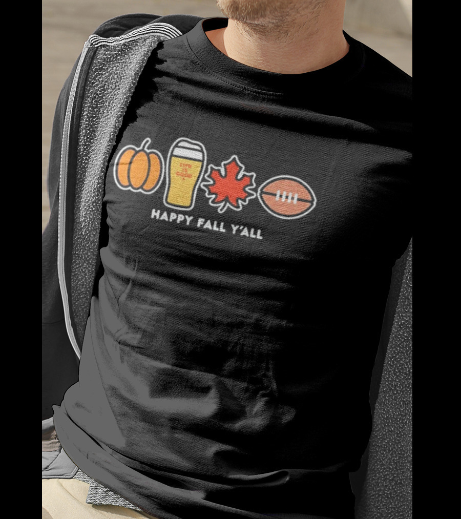Pumpkin Life Is Good Beer Leaf Football Happy Fall Y'all Autumn Season T-Shirt