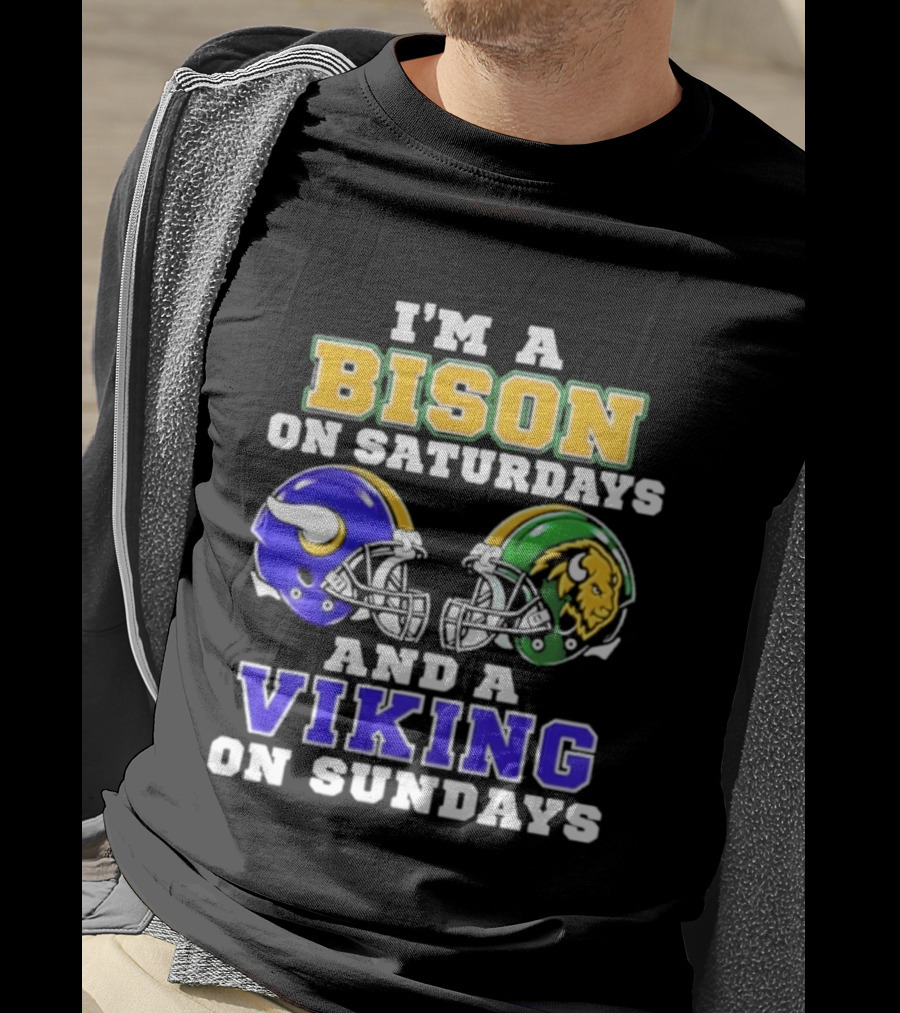I'm A Bison On Saturdays And A Viking On Sundays Football Helmet T-Shirt