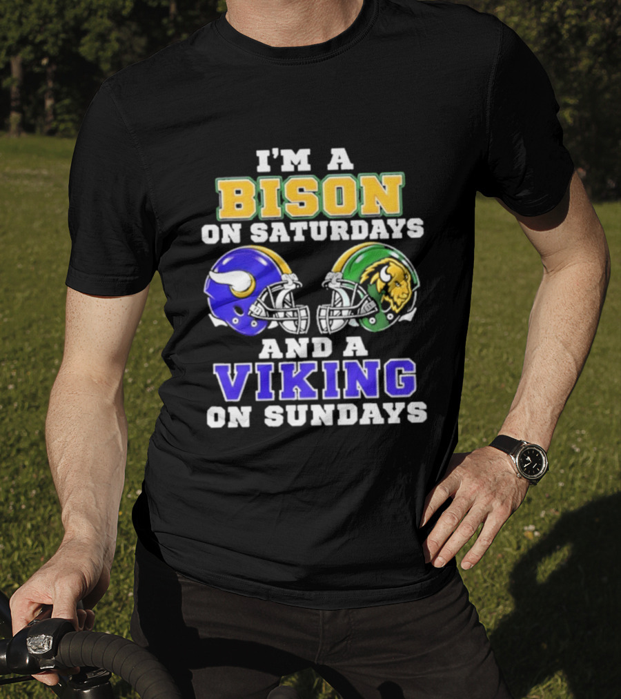 I'm A Bison On Saturdays And A Viking On Sundays Football Helmet T-Shirt
