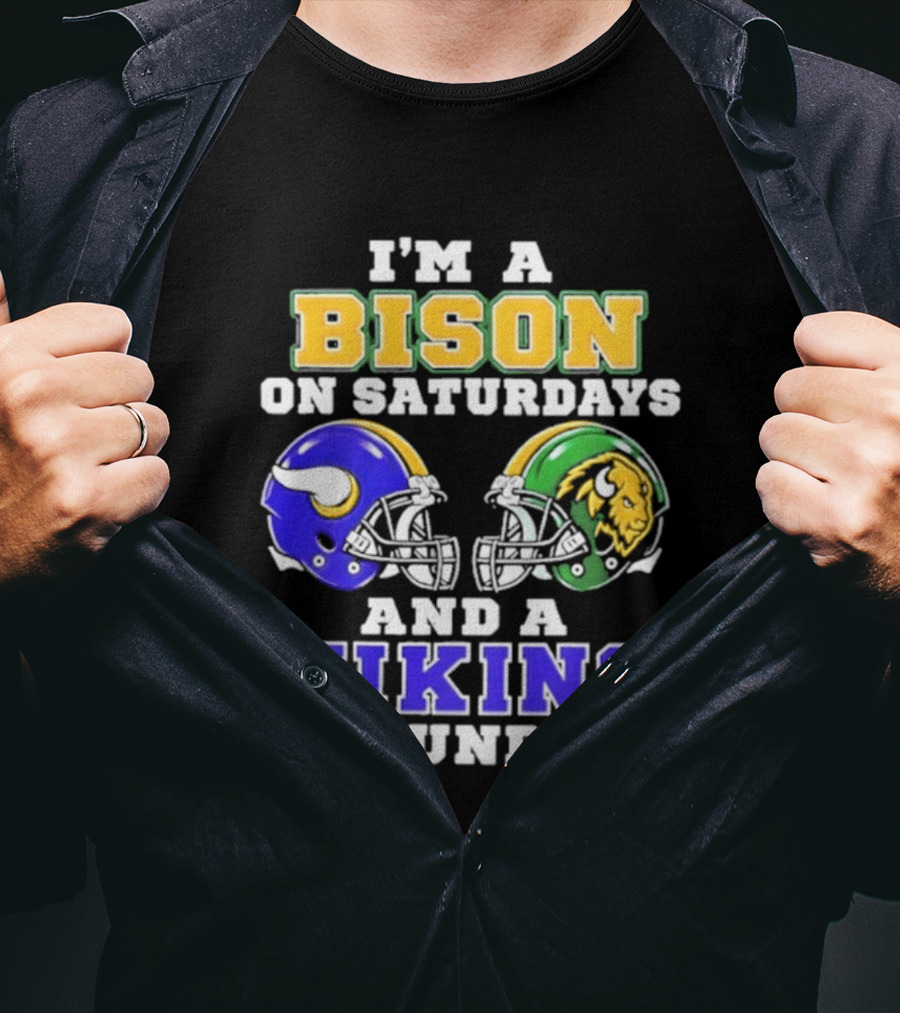 I'm A Bison On Saturdays And A Viking On Sundays Football Helmet T-Shirt