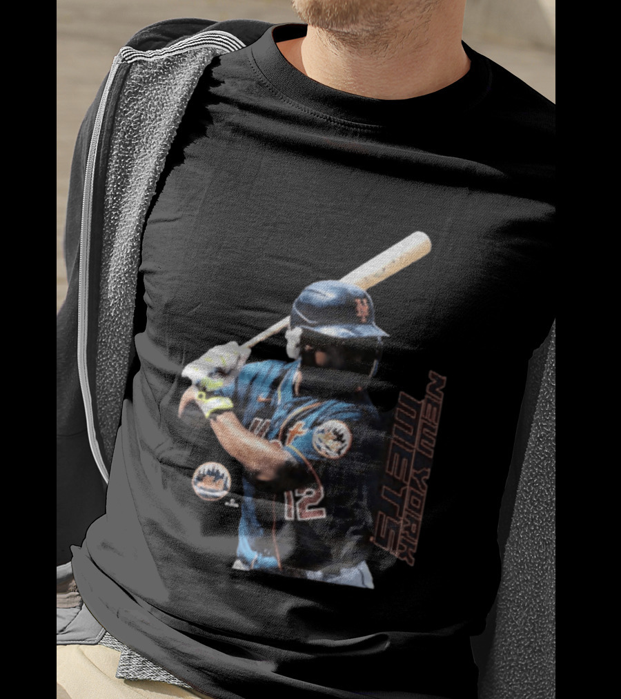 Francisco Lindor New York Mets MLB Number 12 Baseball Batting Action T-Shirt