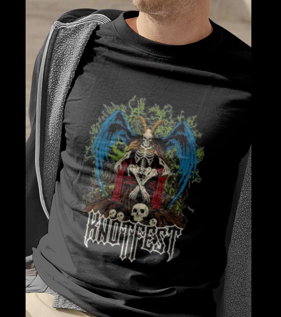 Knotfest Winged Goat God Skeleton Throne Skull Forest T-Shirt