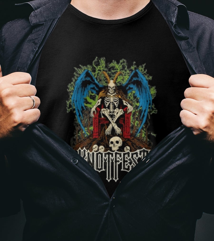Knotfest Winged Goat God Skeleton Throne Skull Forest T-Shirt