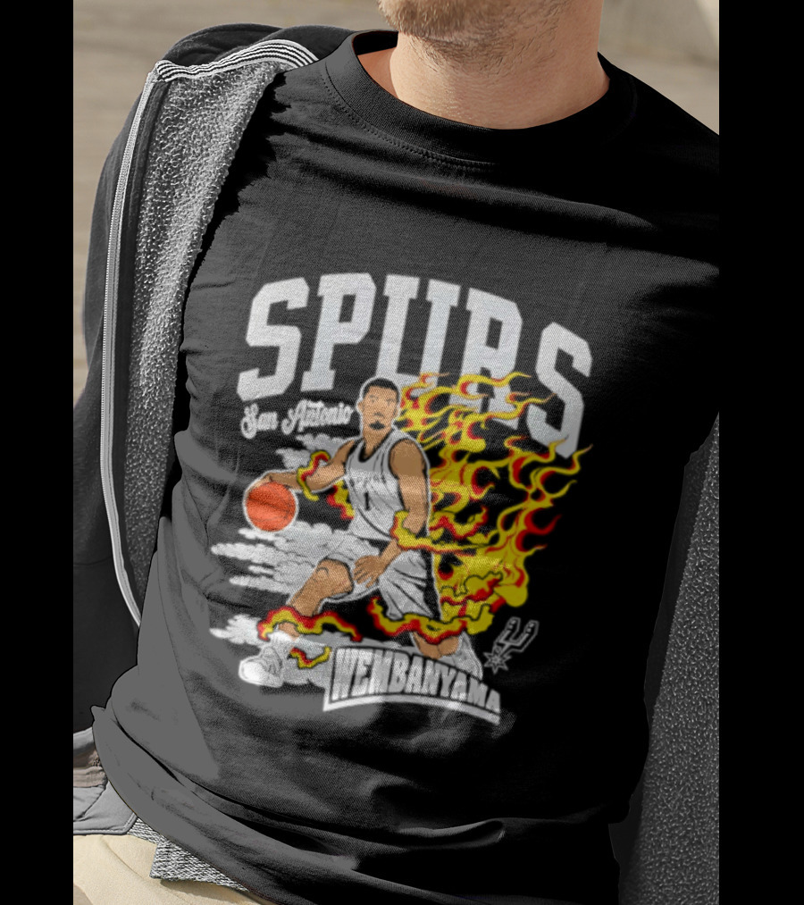 San Antonio Spurs Victor Wembanyama Fired Up Basketball Flames T-Shirt