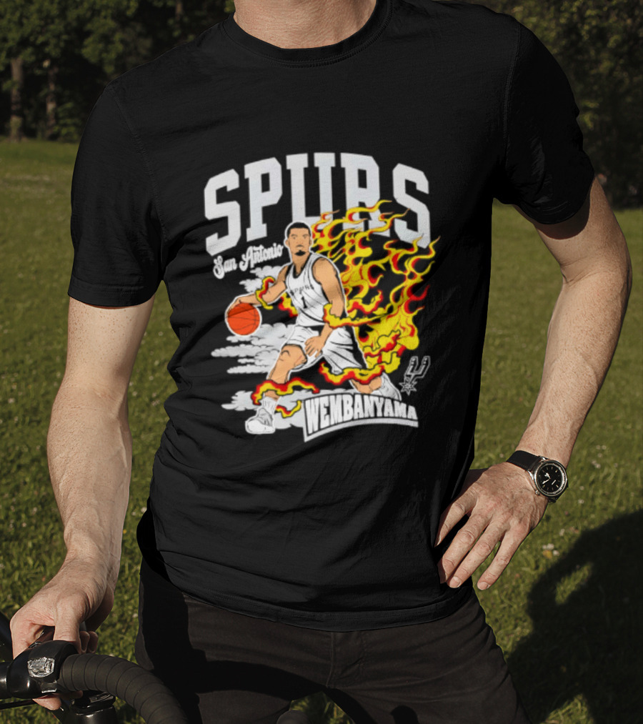 San Antonio Spurs Victor Wembanyama Fired Up Basketball Flames T-Shirt